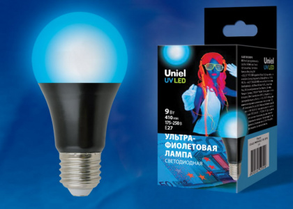 Лампа LED ультрафиолетовая A60 9W/UVAD/E27/FR PLZ07BK 410нм Uniel