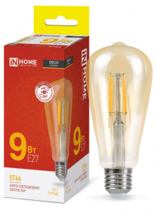 Лампа LED ST64-deco gold 9Вт 230В Е27 3000К 1040Лм (золотистая) IN HOME