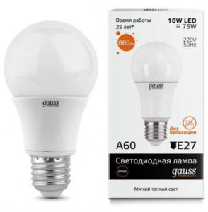 Лампа LED A60 10Вт 180-240В Е27 3000K 880Лм Elementary GAUSS
