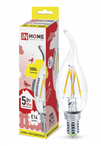 Лампа LED Свеча на ветру-deco 5Вт 230В Е14 3000К 450Лм (прозрачная) IN HOME