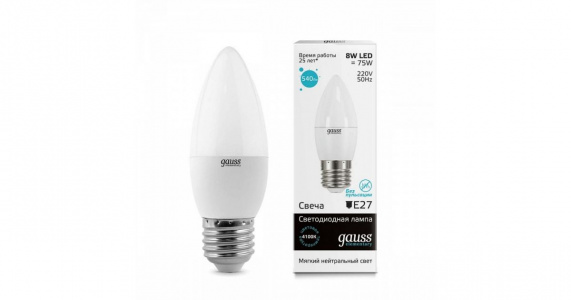 Лампа LED Свеча 8Вт 220В Е27 4100K 540Лм Elementary Candle GAUSS 