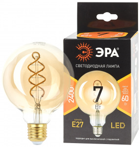 Лампа F-LED G95-7W-824-Е27 spiral gold (филамент, шар спир зол, 7Вт, тепл) ЭРА