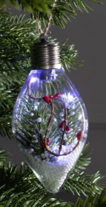 Елочный шар капля "Ветка елочки", 5 LED, от батареек, БЕЛЫЙ Luazon Lighting