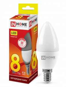 Лампа LED Свеча-VC 8Вт 230В Е14 3000К 600Лм (матовая) IN HOME  