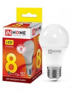 Лампа LED-A60-VC 8Вт 230В Е27 3000К 720Лм IN HOME 