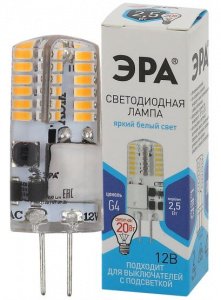 Лампа LED капсула JC-2,5W-12V-COB-840-G4 12В G4 4000К ЭРА