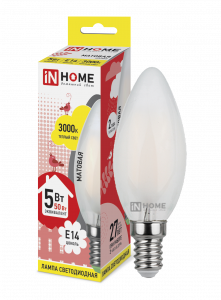 Лампа LED Свеча-deco 5Вт 230В Е14 3000К 450Лм (матовая) IN HOME