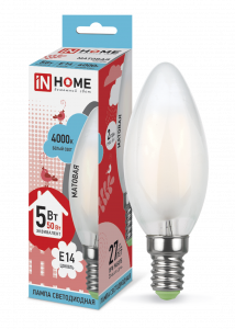 Лампа LED Свеча-deco 5Вт 230В Е14 4000К 450Лм (матовая) IN HOME