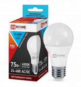 Лампа LED MO PRO низковольтная 7,5Вт 24-48В Е27 4000К 600Лм IN HOME